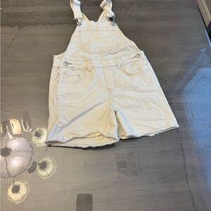 Beige Denim Overalls Shorts